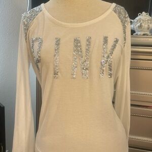 PINK Victoria's Secret Sequin White Long Sleeve Top